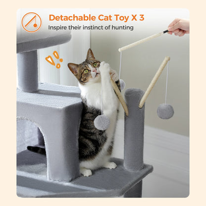 Large Cat Tree for Indoor Large Cats Tall Cat Tower for Fat Cats with Super Big Hammock, Cat Climbing Trees with Scratching Post